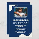 9歳の誕生日招待状ボーイフォトシンプルネイビー 招待状 (正面/裏面)