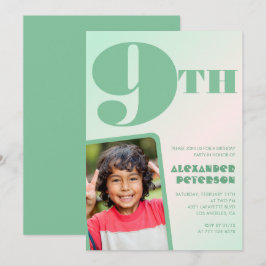 9歳の誕生日招待状 グリーンカラフルな写真 招待状