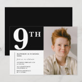 9歳の誕生日招待状 黒い男の子の写真 招待状 (正面/裏面)
