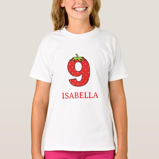 9歳の誕生日 いちごテーマパーティー Tシャツ (正面)