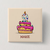 9歳の誕生日 お誕生日おめでとう 9歳 スイートピンクケーキ 缶バッジ (正面)