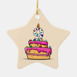 9歳の誕生日 お誕生日おめでとう 9歳 ピンクのケーキ セラミックオーナメント
