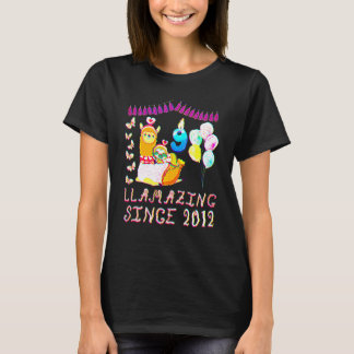 9歳の誕生日+ナマケモノに乗るラマ+女の子 Tシャツ