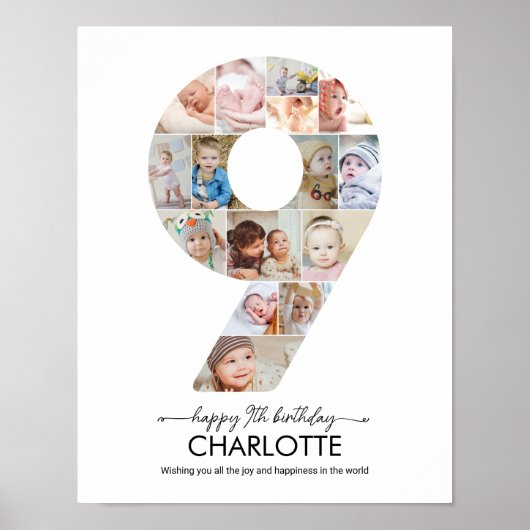 9歳の誕生日 ナンバー9 フォトコラージュ オーダーメイド写真 ポスター (正面)