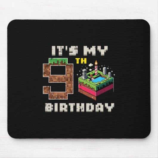 9歳の誕生日 ピクセル ゲーム ケーキ ビデオゲーム好きな男の子 マウスパッド (正面)