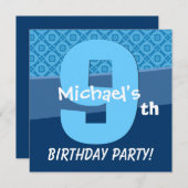9歳の誕生日 ブルー 男子 V06H 招待状 (正面/裏面)