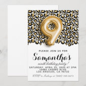 9歳の誕生日 レパード アニマル プリント ご招待状 招待状 (正面/裏面)