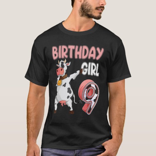 9歳の誕生日+女の子+牛+9歳+女の子+牛+農場 Tシャツ (正面)