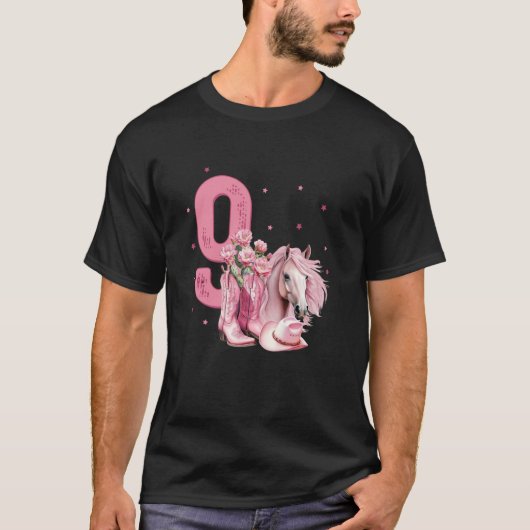 9歳の誕生日 女の子 馬好き カウガール Tシャツ (正面)