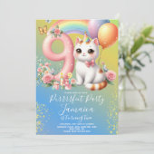 9歳の誕生日 子猫 レインボーパーティー 招待状 (スタンド正面)