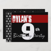 9歳の誕生日 現代的 彼のための 赤 白 黒 W1930 招待状 (正面/裏面)