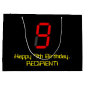 9歳の誕生日：赤いデジタル時計スタイルの「9」+ 名前 ラージペーパーバッグ (裏面)
