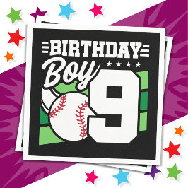 9歳の野球パーティーのテーマ 9歳の誕生日おめでとう少年 スタンダードカクテルナプキン