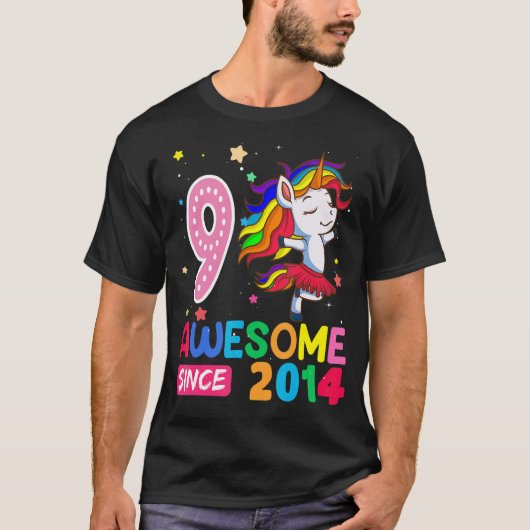 9歳ガールズティーンユニコーン9誕生日 Tシャツ (正面)