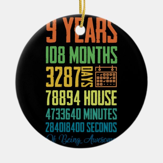 9歳ギフト9th誕生日シャツヴィンテージレトロ セラミックオーナメント (正面)