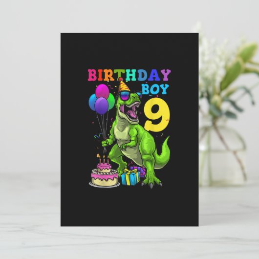 9歳ギフト9th誕生日ボーイラー私は9 Tレックス 招待状 (スタンド正面)