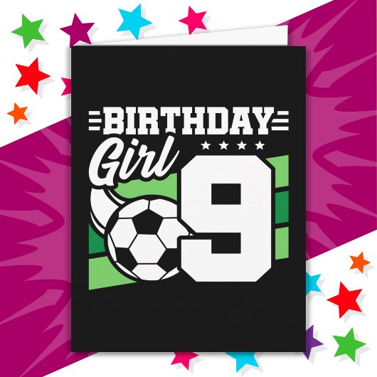 9歳サッカーサッカーパーティー第9誕生日女子 カード
