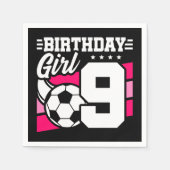 9歳サッカーサッカーパーティー第9誕生日女子 スタンダードカクテルナプキン (正面)