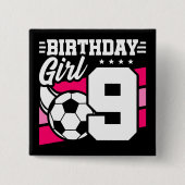 9歳サッカーサッカーパーティー第9誕生日女子 缶バッジ (正面)