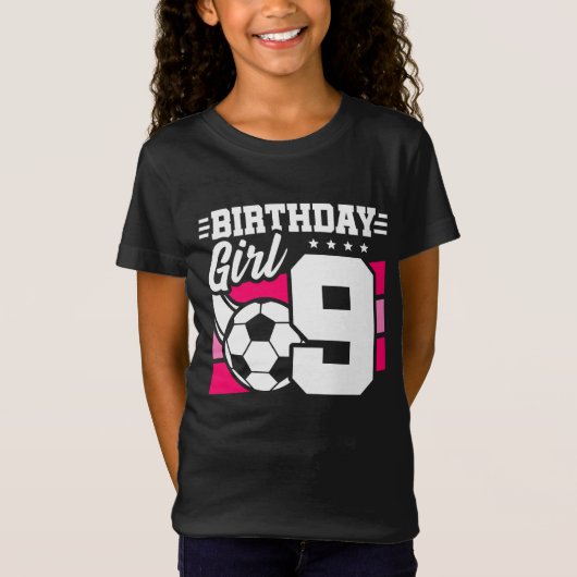 9歳サッカーサッカーパーティー第9誕生日女子 Tシャツ (正面)
