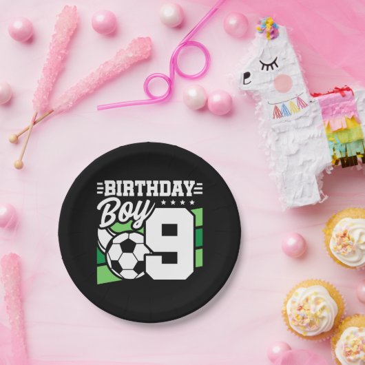 9歳サッカーサッカーパーティー第9誕生日少年 ペーパープレート (パーティー)