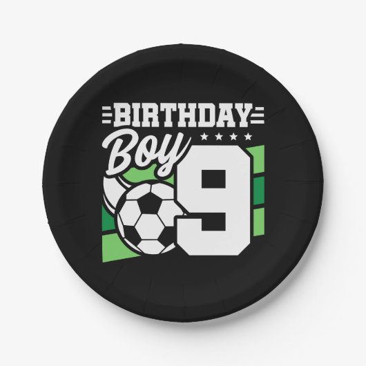 9歳サッカーサッカーパーティー第9誕生日少年 ペーパープレート (正面)
