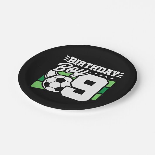 9歳サッカーサッカーパーティー第9誕生日少年 ペーパープレート (アングル)