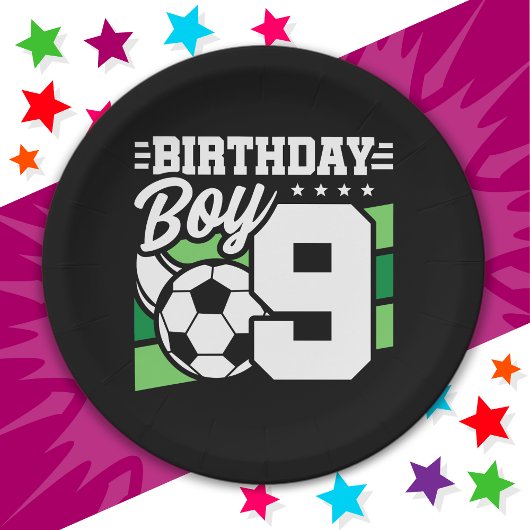 9歳サッカーサッカーパーティー第9誕生日少年 ペーパープレート