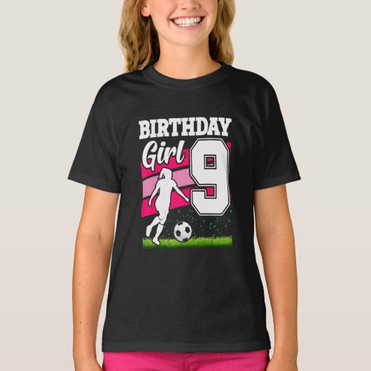 9歳サッカー誕生日パーティーテーマ Tシャツ (正面)