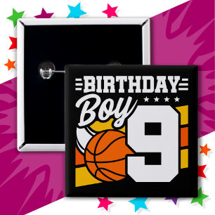9歳バスケットボールパーティーテーマ9th誕生日ボーイ 缶バッジ