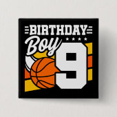 9歳バスケットボールパーティーテーマ9th誕生日ボーイ 缶バッジ (正面)