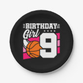 9歳バスケットボールパーティー9th誕生日ガール ペーパープレート (正面)