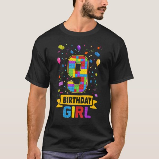 9歳建物ブロック9th誕生日ガールマスト tシャツ (正面)