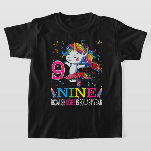 9歳誕生日ガールギフトユニコーン9歳 Tシャツ (レイダウン)