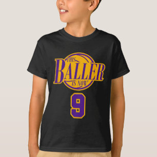 9歳誕生日バスケットボールボールパープル Tシャツ