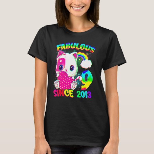9歳9誕生日かわいい猫ガールフェイブーSi Tシャツ (正面)