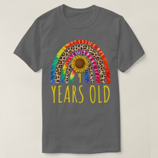 9歳9誕生日絞り染めひまわりヒョウ Tシャツ (デザイン正面)