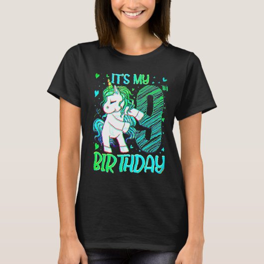 9歳 ユニコーン ダビング 9歳の誕生日ギフト ギ Tシャツ (正面)
