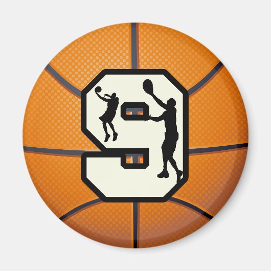 9番バスケットボールと選手 マグネット (正面)