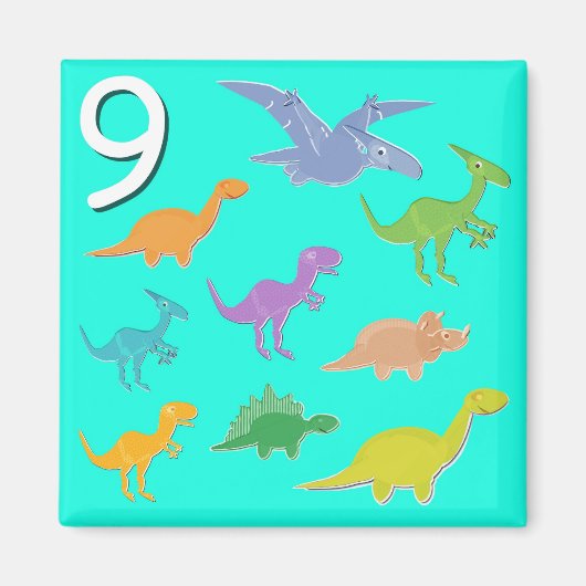 9番恐竜の数 マグネット (正面)