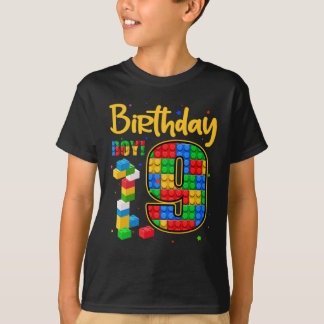 9番目の誕生日ギフト9年オールドブロック建物ボーイズ  Tシャツ