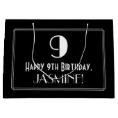 9番目の誕生日:アールデコインスパイアスタイル「9」、名前 ラージペーパーバッグ (正面)