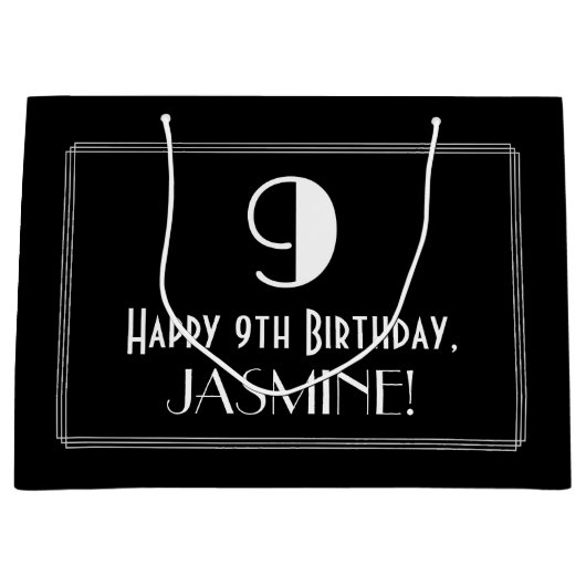 9番目の誕生日:アールデコインスパイアスタイル「9」、名前 ラージペーパーバッグ (正面)