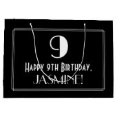 9番目の誕生日:アールデコインスパイアスタイル「9」、名前 ラージペーパーバッグ (裏面)