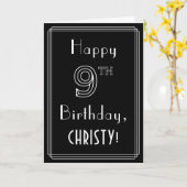 9番目の誕生日:アールデコスタイル番号9および名前をカスタムする カード (黄色い花)