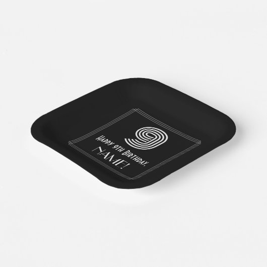 9番目の誕生日:インスパイアアールデコの外観:「9」 +名前 ペーパープレート (傾斜あり)