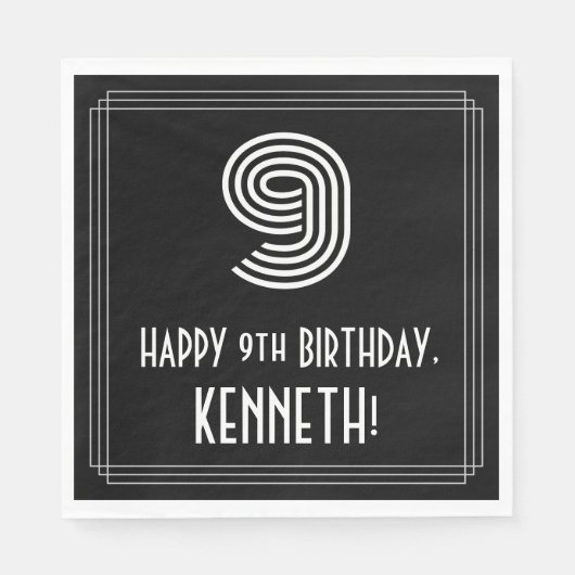 9番目の誕生日:インスパイアアールデコの検索: "9" +名前 スタンダードランチョンナプキン (正面)