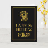 9番目の誕生日:インスパイアアールデコの「9」の外観と名前 カード (黄色い花)