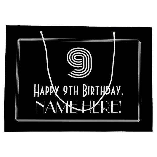 9番目の誕生日:インスパイアアールデコの「9」の外観と名前 ラージペーパーバッグ (裏面)