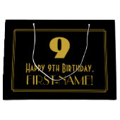 9番目の誕生日:インスパイアアールデコの「9」の外観と名前 ラージペーパーバッグ (正面)